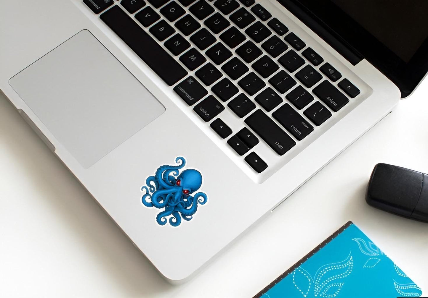 Blue Octopus Sticker | Red Eyes Kraken Decal | Deep Sea Monster Art | Ocean Lover Vinyl | Gothic Mythical Creature Gift | Tentacle Beast