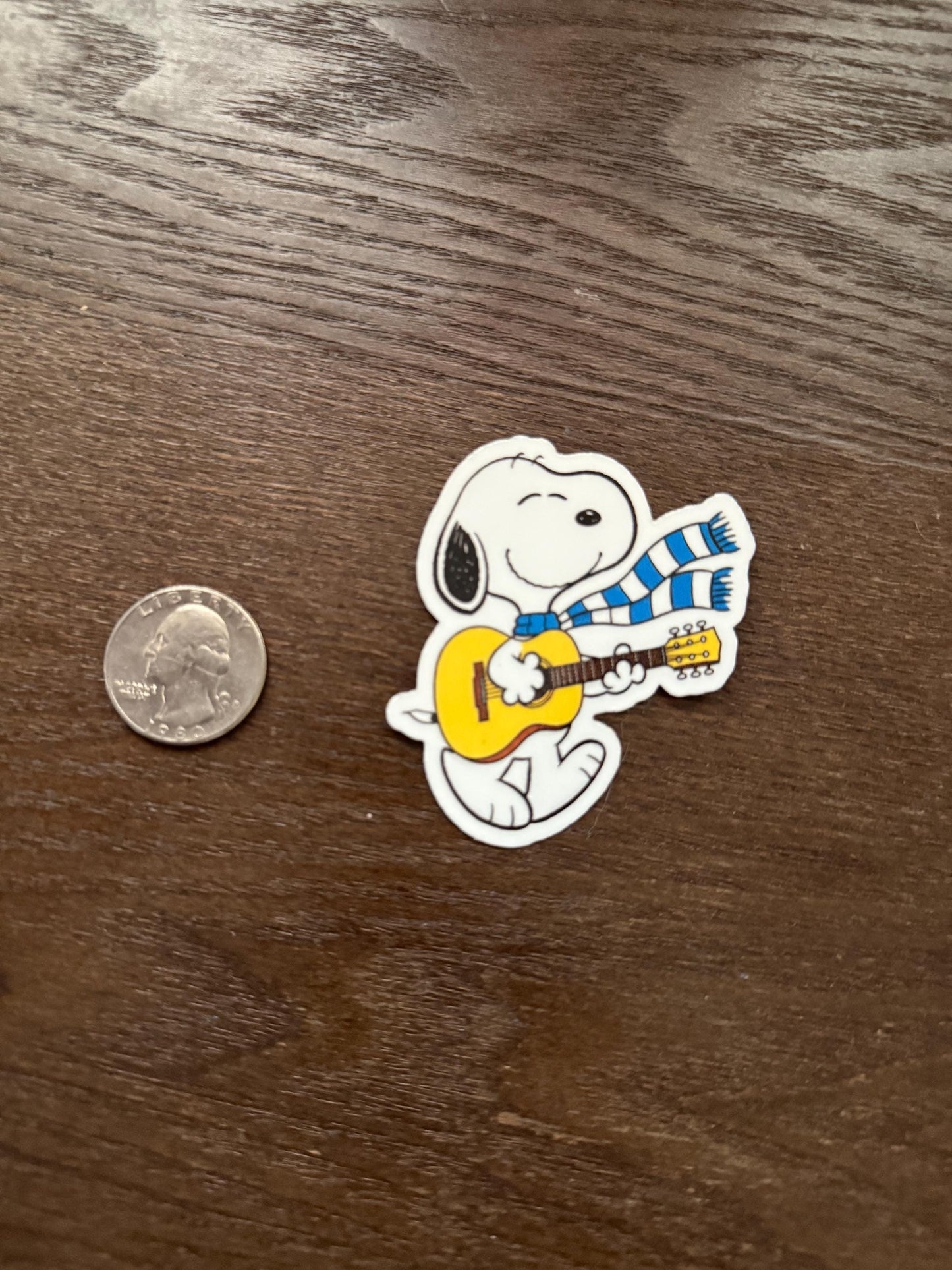 Snoopy Playing Guitar Sticker | Peanuts Music Lover Decal | Acoustic Guitar Dog Art | Cartoon Musician Vinyl | Nostalgic Instrument Gift |