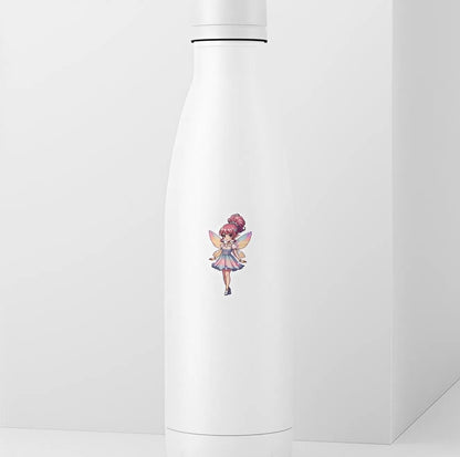 White cylindrical container with a fairy illustration on a white background