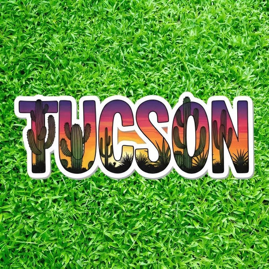 TUCSON Arizona Sticker | Desert Sunset Cactus Decal | Southwestern Landscape Art | Travel Souvenir Vinyl | Arizona Local Gift | Sonora