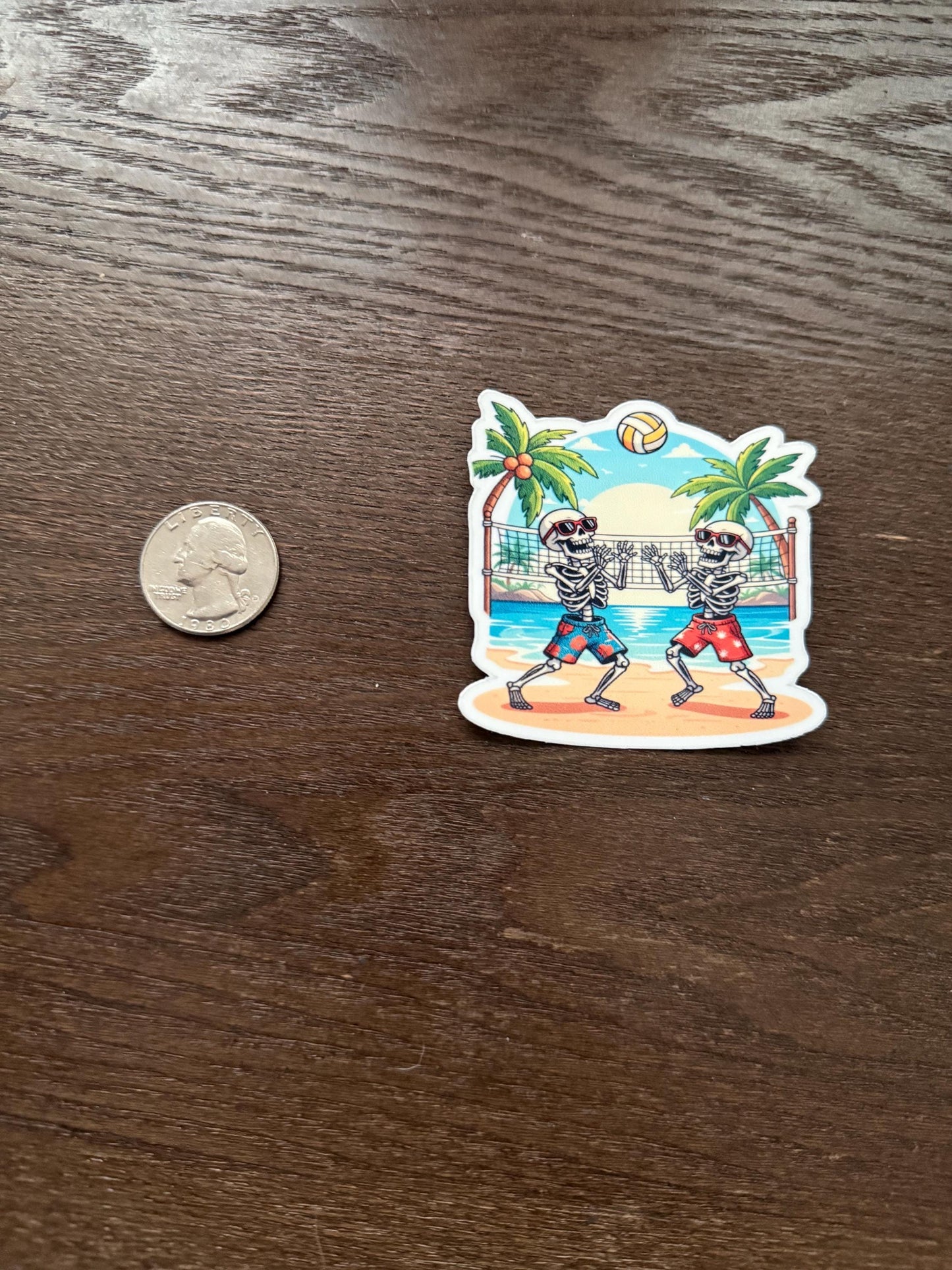 Skeleton Beach Volleyball Sticker | Summer Spooky Decal | Funny Skull Sports Art | Beach Day Vinyl | Volleyball Player Gift | Summerween |