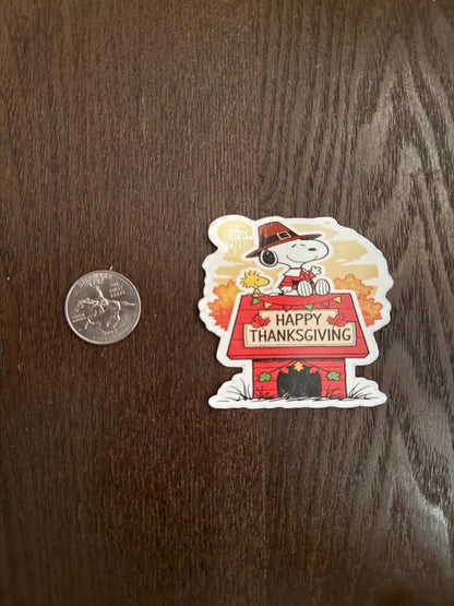 Snoopy Woodstock Thanksgiving Sticker | Peanuts Fall Holiday Decal | Happy Thanksgiving Art | Autumn Decor Vinyl | Nostalgic Pilgrim Gift |