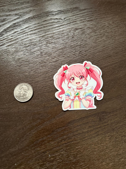 Cute Pink Hair Anime Girl Sticker | Kawaii Manga Decal | Magical Girl Art | Pastel Waifu Vinyl | Japanese Animation Fan Gift | Cheerful Idol