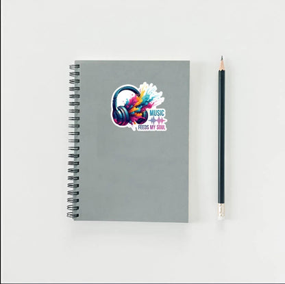 Music Feeds My Soul Headphones Sticker | Vibrant Audiophile Decal | Colorful Sound Art | Music Lover Vinyl | Inspirational Quote Laptop |