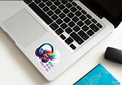 Music Feeds My Soul Headphones Sticker | Vibrant Audiophile Decal | Colorful Sound Art | Music Lover Vinyl | Inspirational Quote Laptop |