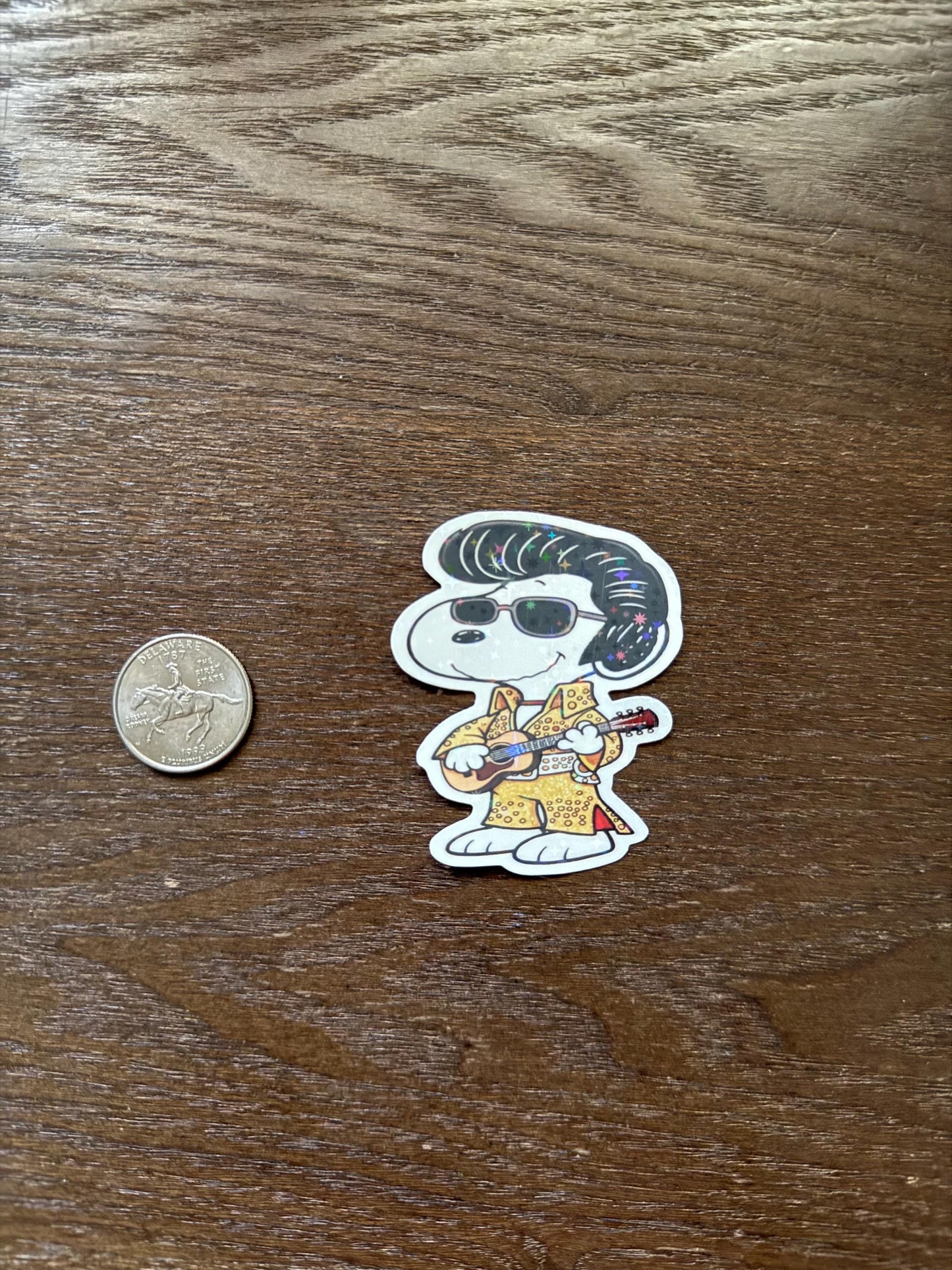 Holographic Snoopy Elvis Sticker | Dazzling Rock & Roll King Decal | Shiny Music Legend Art | Peanuts Presley Vinyl | Concert Fan Gift |