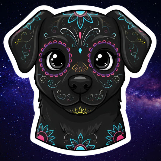 Sugar Skull Dog Sticker | Día de los Muertos Pet Decal | Calavera Dog Art | Black Dog Vinyl | Colorful Day of Dead Gift | Dante from Coco