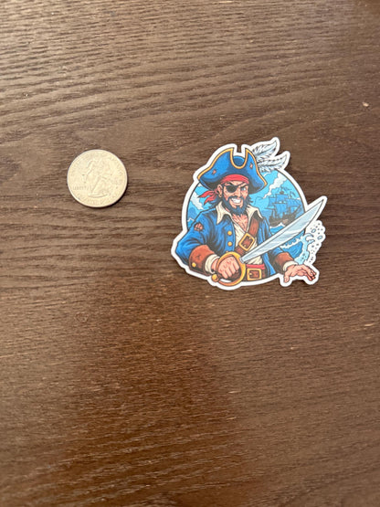 Swashbuckling Pirate Sticker | Captain Buccaneer Decal | Adventure Ship Art | Nautical Seafaring Vinyl | Pirate Fan Gift | Eyepatch Sword