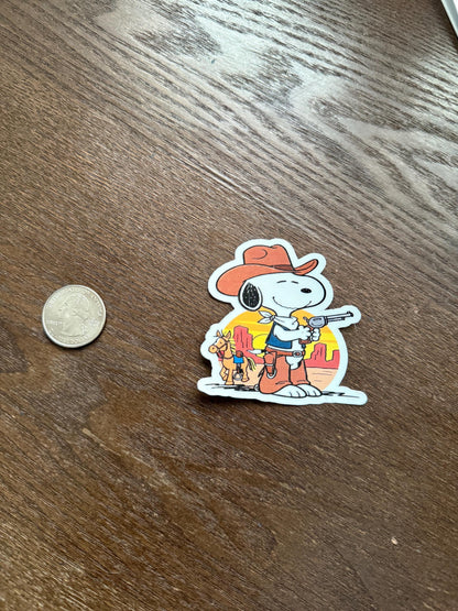 Snoopy Cowboy Sticker | Peanuts Western Decal | Wild West Dog Art | Classic Cartoon Vinyl | Cowboy Hat Pistol Gift | Nostalgic Sheriff Hound