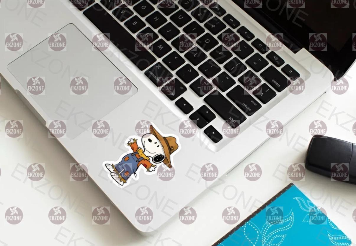 Snoopy Scarecrow Farmer Sticker | Peanuts Fall Harvest Decal | Cute Farm Dog Art | Autumn Decor Vinyl | Nostalgic Thanksgiving Gift | Corn