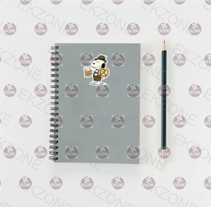 Snoopy Oktoberfest Sticker | Bavarian Beer & Pretzel Decal | German Festival Art | Funny Beer Lover Vinyl | Snoopy Lederhosen Gift | Fall