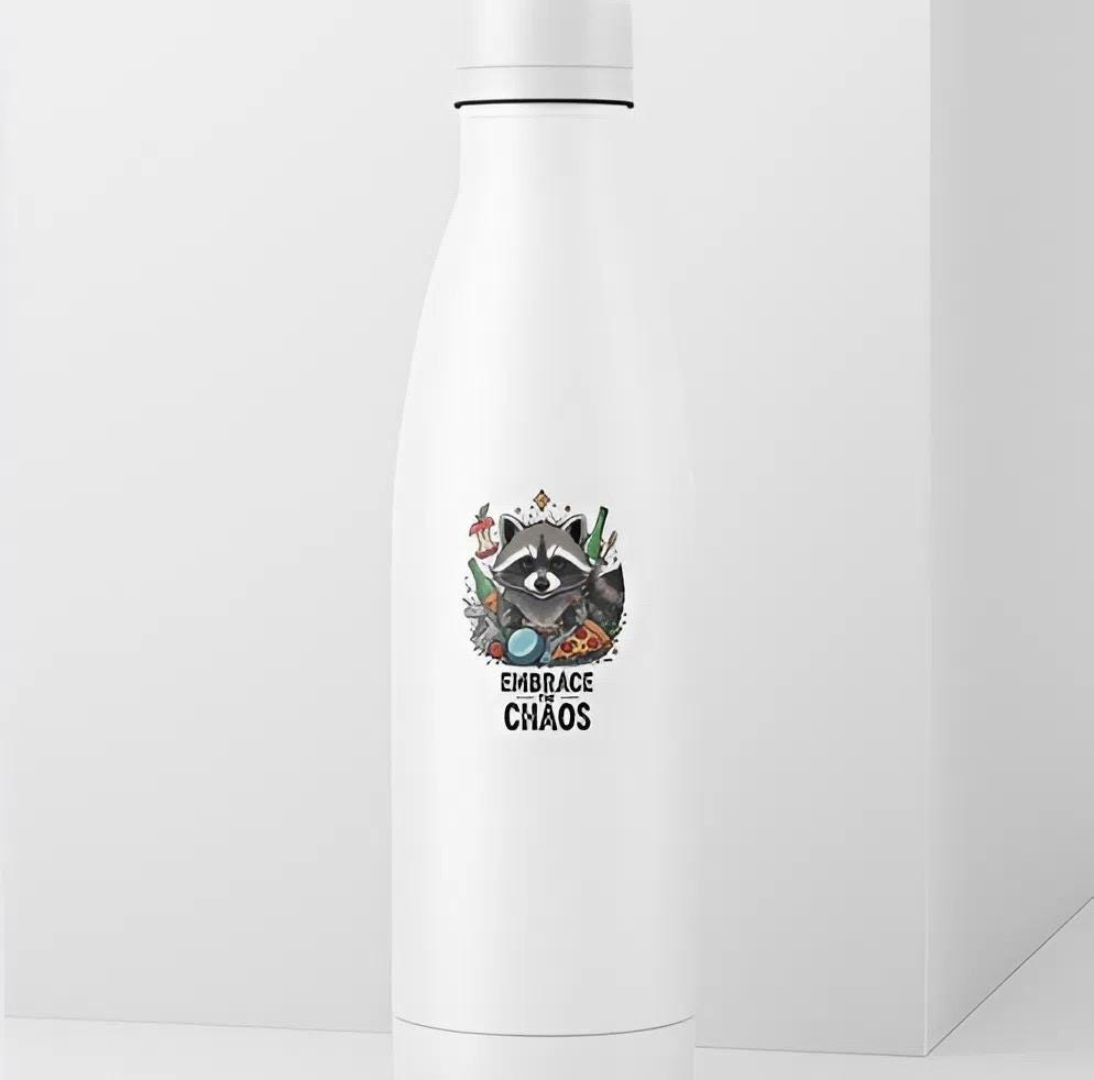 Embrace the Chaos Raccoon Sticker | Funny Animal Decal | Trash Panda Art | Quirky Quote Vinyl | Humorous Laptop Sticker | Cute Chaotic Gift