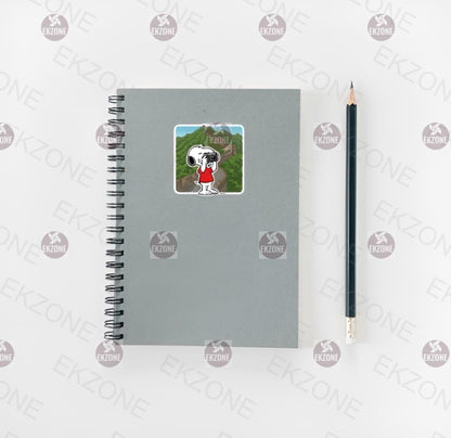 Snoopy at Great Wall Sticker - Peanuts in China Decal - Small Cartoon Travel Vinyl Sticker Great Wall of China Sticker - Snoopy Peanuts Tour