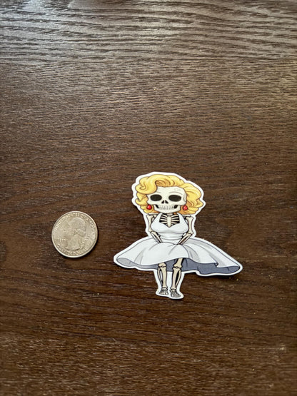 Marilyn Monroe Skeleton Sticker | Hollywood Icon Decal | Spooky Classic Film Art | Vintage Glamour Skull Vinyl | Day of the Dead Gift |
