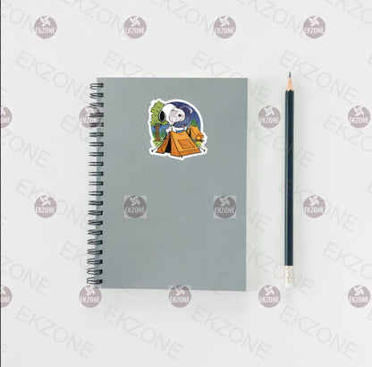 Snoopy Camping Tent Sticker | Peanuts Outdoor Adventure Decal | Campfire Night Art | Cute Camper Dog Vinyl | Nature Lover Gift | Retro Decal