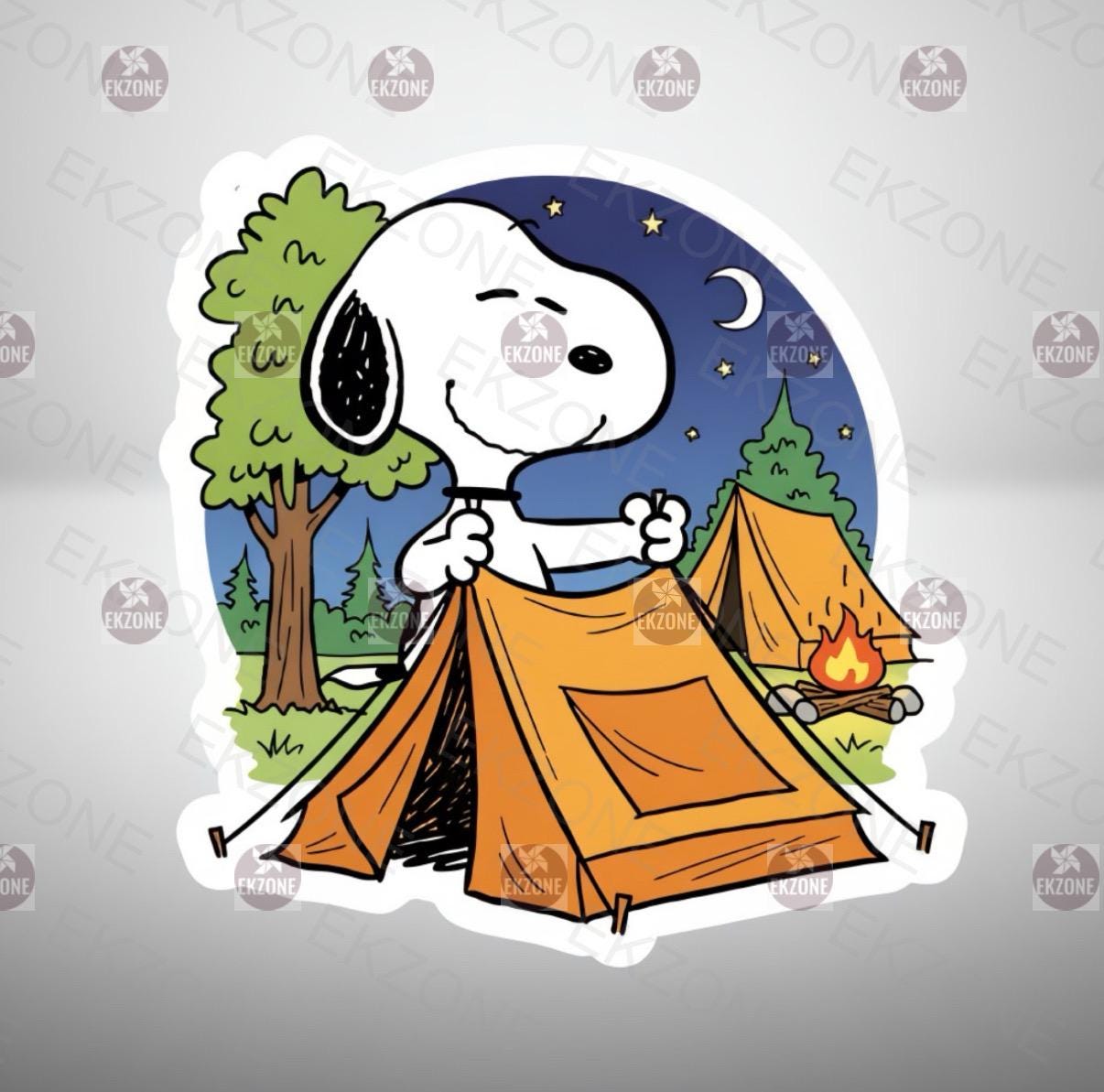 Snoopy Camping Tent Sticker | Peanuts Outdoor Adventure Decal | Campfire Night Art | Cute Camper Dog Vinyl | Nature Lover Gift | Retro Decal