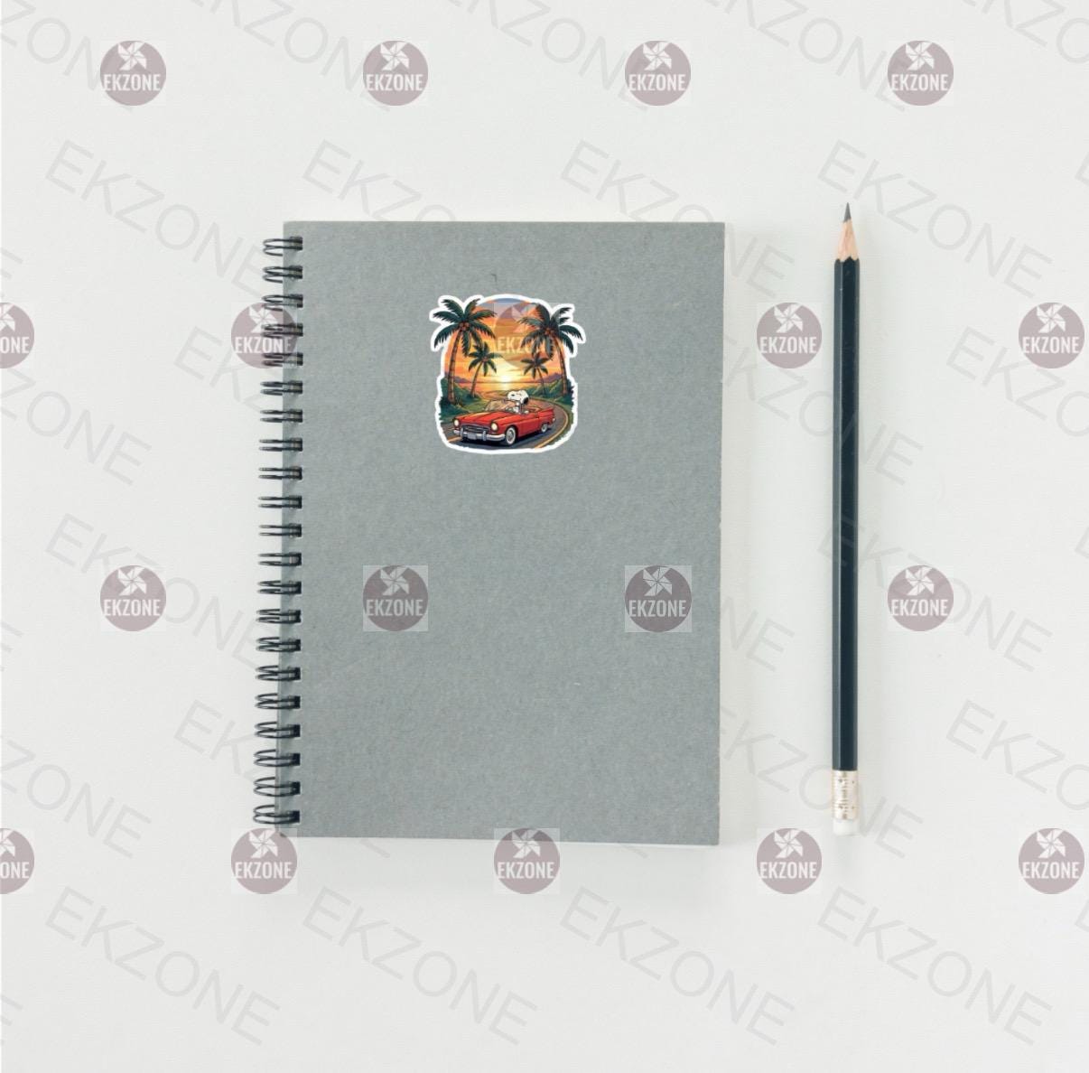 Snoopy Driving Car Sunset Sticker | Peanuts Road Trip Decal | Classic Car Art | California Summer Vinyl | Beach Travel Gift | Driver Snoopy