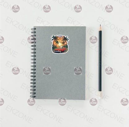 Snoopy Driving Car Sunset Sticker | Peanuts Road Trip Decal | Classic Car Art | California Summer Vinyl | Beach Travel Gift | Driver Snoopy