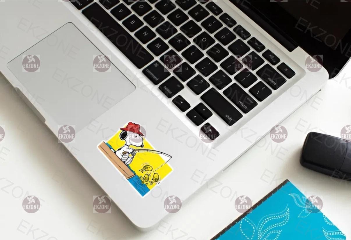 Snoopy Fishing Sticker | Peanuts Angler Decal | Cartoon Fish Art | Outdoor Adventure Vinyl | Fishing Lover Gift | Cute Dog Fisherman Laptop