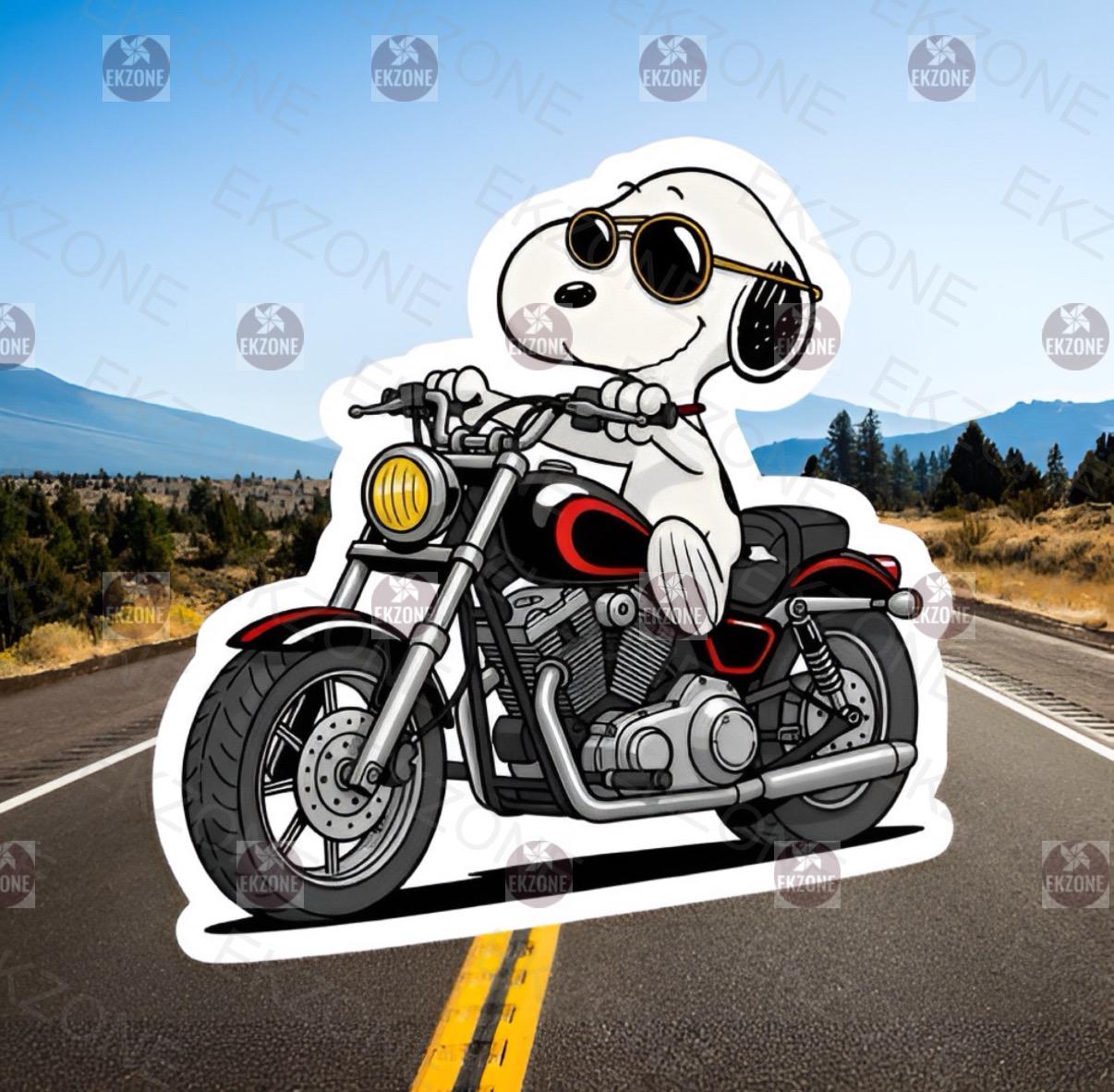 Snoopy Motorcycle Rider Sticker | Peanuts Biker Dog Decal | Cool Chopper Art | Cartoon Motorcyclist Vinyl | Snoopy Gift |For Stanley Yeti