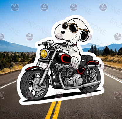 Snoopy Motorcycle Rider Sticker | Peanuts Biker Dog Decal | Cool Chopper Art | Cartoon Motorcyclist Vinyl | Snoopy Gift |For Stanley Yeti