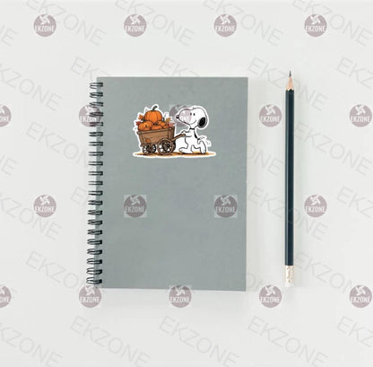 Snoopy Pumpkin Wagon Sticker | Peanuts Fall Harvest Decal | Autumn Leaves Art | Cute Dog Vinyl | Halloween Decor Gift | Nostalgic Farmhouse