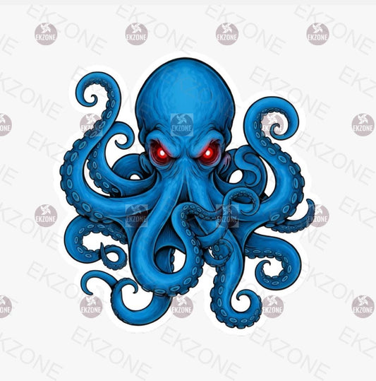 Blue Octopus Sticker | Red Eyes Kraken Decal | Deep Sea Monster Art | Ocean Lover Vinyl | Gothic Mythical Creature Gift | Tentacle Beast