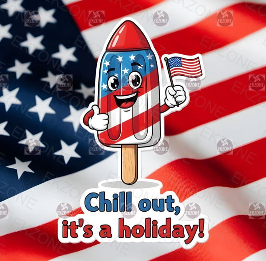 Chill Out, It's a Holiday Rocket Popsicle Sticker | Funny 4th of July Decal | Patriotic Ice Pop Art | Summer Vinyl | Independence Day Gift