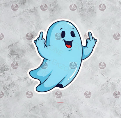 Glow in the Dark Ghost Sticker| Funny Middle Finger Decal | Edgy Spooky Art | Rude Humorous Vinyl | Attitude Ghost Gift | UV Reactive Sweary