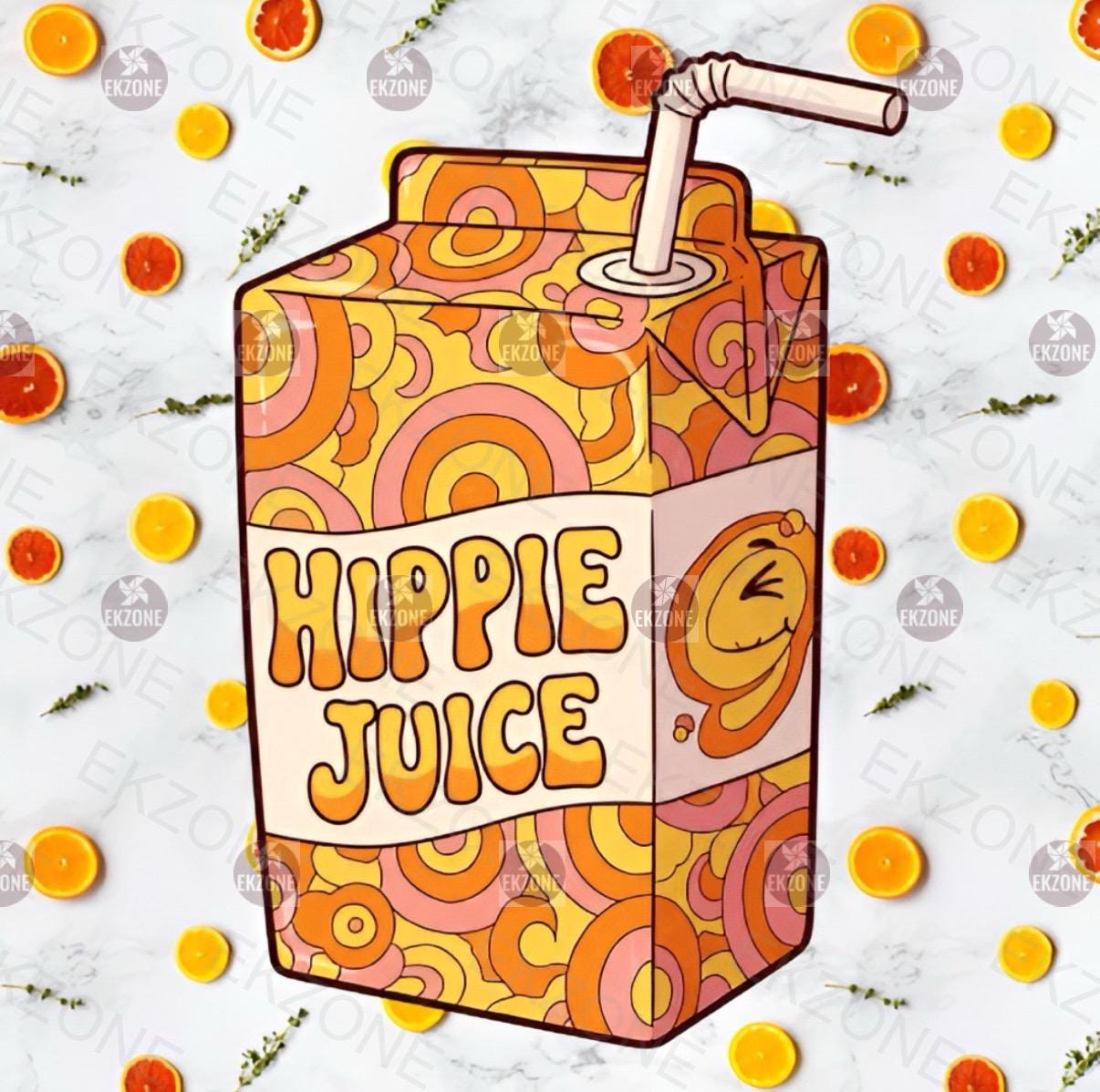 Hippie Juice Retro Juice Box Sticker | Groovy 60s 70s Decal | Psychedelic Art | Peace Love Vinyl | Vintage Aesthetic Laptop Sticker |