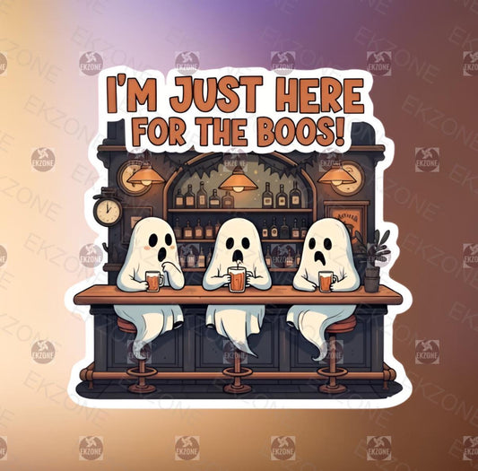I'm Just Here For The Boos Ghost Bar Sticker | Funny Halloween Decal | Spooky Drink Art | Ghost Pub Vinyl | Cute Haunted Humor Gift | Boo