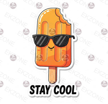 Stay Cool Popsicle Sticker | Funny Summer Vibe Decal | Sunglasses Ice Pop Art | Cool Food Vinyl | Sweet Treat Laptop Sticker | Water Bottle