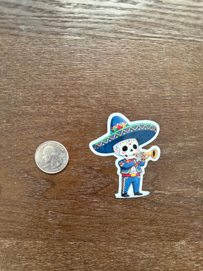 Sugar Skull Mariachi Sticker | Día de los Muertos Trumpet Decal | Calavera Art | Mexican Folk Art Vinyl| Mariachi Music Lover Gift| Sombrero