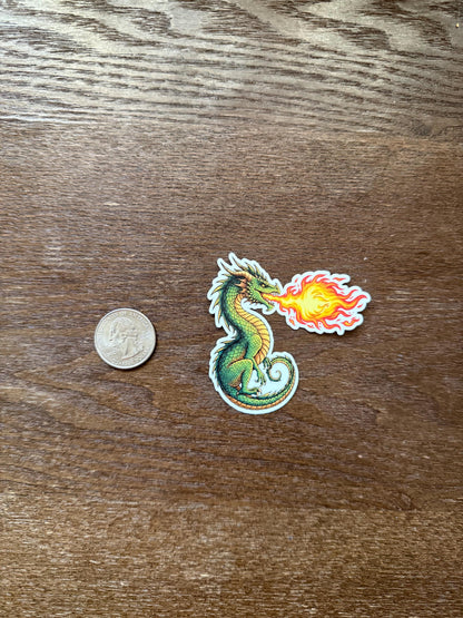 Fire Breathing Dragon Sticker | Green Fantasy Beast Decal | Mythical Creature Art | D&D DnD Gamer Vinyl | Dragon Lover Gift | DnD Tabletop