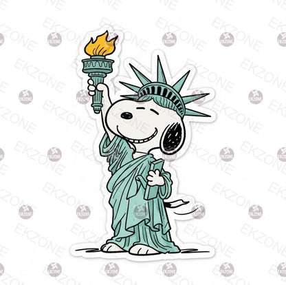 Snoopy Statue of Liberty Sticker | Peanuts USA Patriotic Decal | American Icon Art | New York City Vinyl | Freedom Dog Lover Gift |