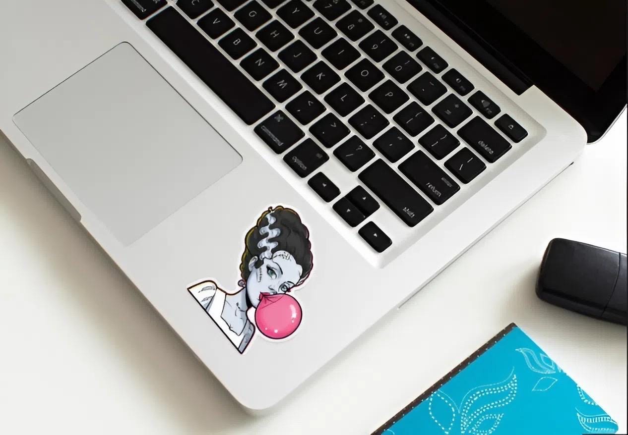 Bride of Frankenstein Bubblegum Sticker | Classic Monster Decal | Horror Icon Art | Spooky Cute Vinyl | Universal Monster Gift | Halloween