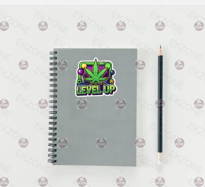 Level Up Gamer Cannabis Sticker | Funny Arcade Decal | Weed Leaf Art | Gaming Stoner Vinyl | Video Game Pot Gift | 420 Controller Laptop