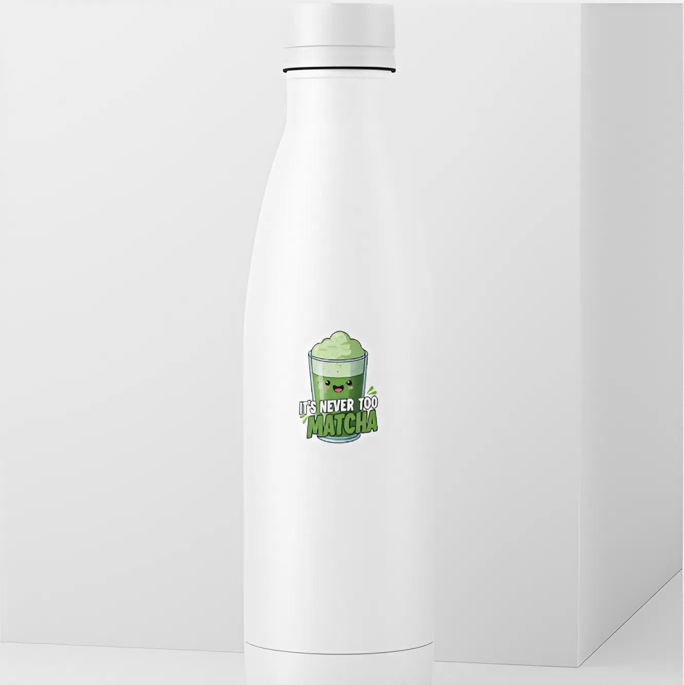 It's Never Too Matcha Sticker | Cute Matcha Tea Pun Decal | Green Tea Lover Art | Kawaii Drink Vinyl | Foodie Laptop Sticker | Funny Matcha