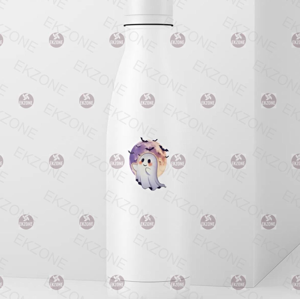 Cute Ghost Full Moon Sticker | Spooky Halloween Decal | Friendly Ghost Art | Bat Flying Vinyl | Fall Decor Gift | Adorable Ghostly Laptop