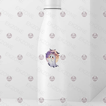 Cute Ghost Full Moon Sticker | Spooky Halloween Decal | Friendly Ghost Art | Bat Flying Vinyl | Fall Decor Gift | Adorable Ghostly Laptop