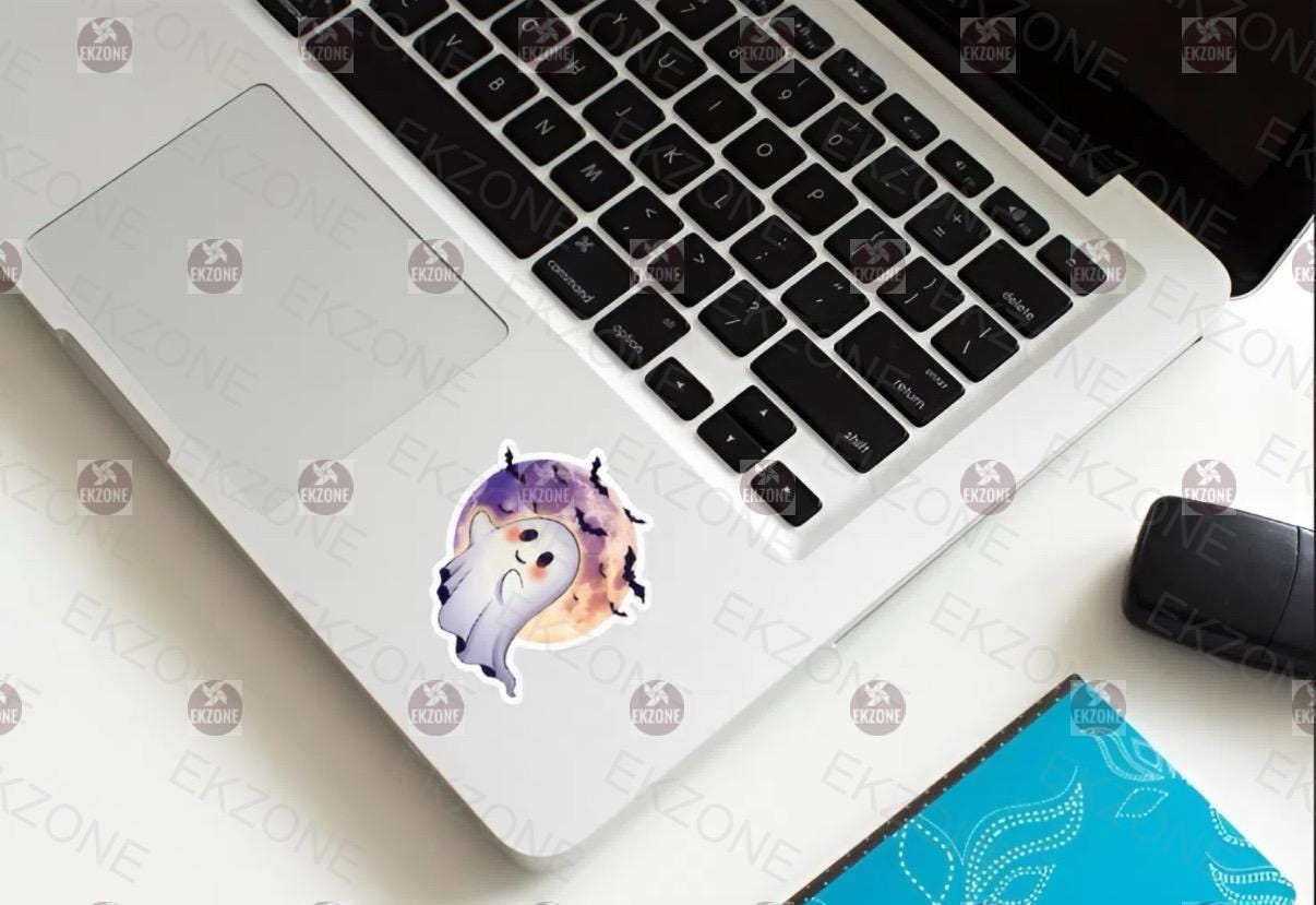Cute Ghost Full Moon Sticker | Spooky Halloween Decal | Friendly Ghost Art | Bat Flying Vinyl | Fall Decor Gift | Adorable Ghostly Laptop