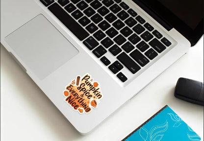 Pumpkin Spice & Everything Nice Sticker | Cozy Fall Decal | Autumn Vibes Art | Foodie Vinyl | PSL Lover Gift | Fall Decor Laptop Sticker |