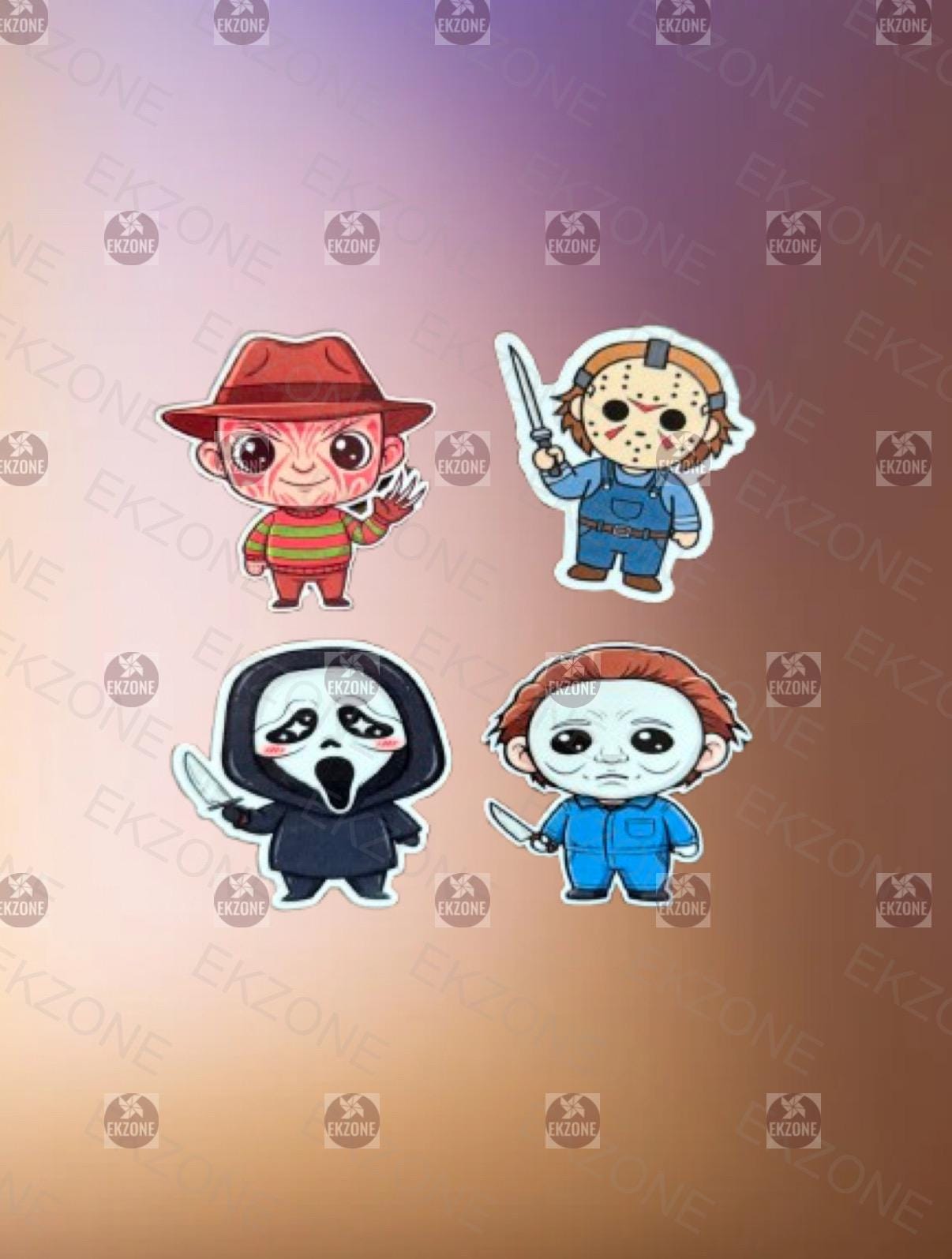 Chibi Horror Movie Sticker Set | Kawaii Slasher Icon Decals | Halloween Creepy Cute Art | Freddy Jason Michael Ghostface Vinyl | Horror Fan