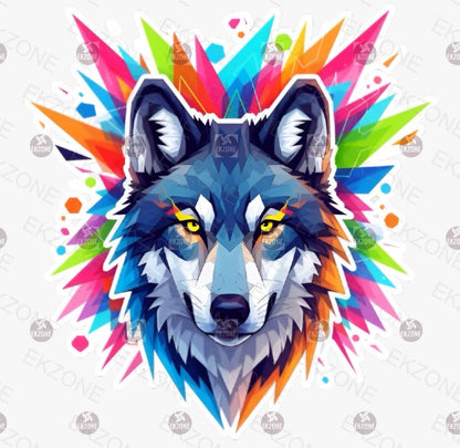 Geometric Wolf Head Sticker | Vibrant Animal Decal | Colorful Pop Art | Low Poly Wolf Vinyl | Modern Wildlife Gift | Bold Aesthetic Laptop