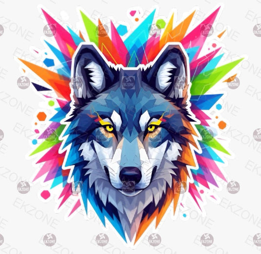 Geometric Wolf Head Sticker | Vibrant Animal Decal | Colorful Pop Art | Low Poly Wolf Vinyl | Modern Wildlife Gift | Bold Aesthetic Laptop
