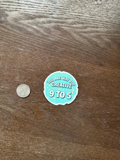 Blue sticker with text on a wooden surface