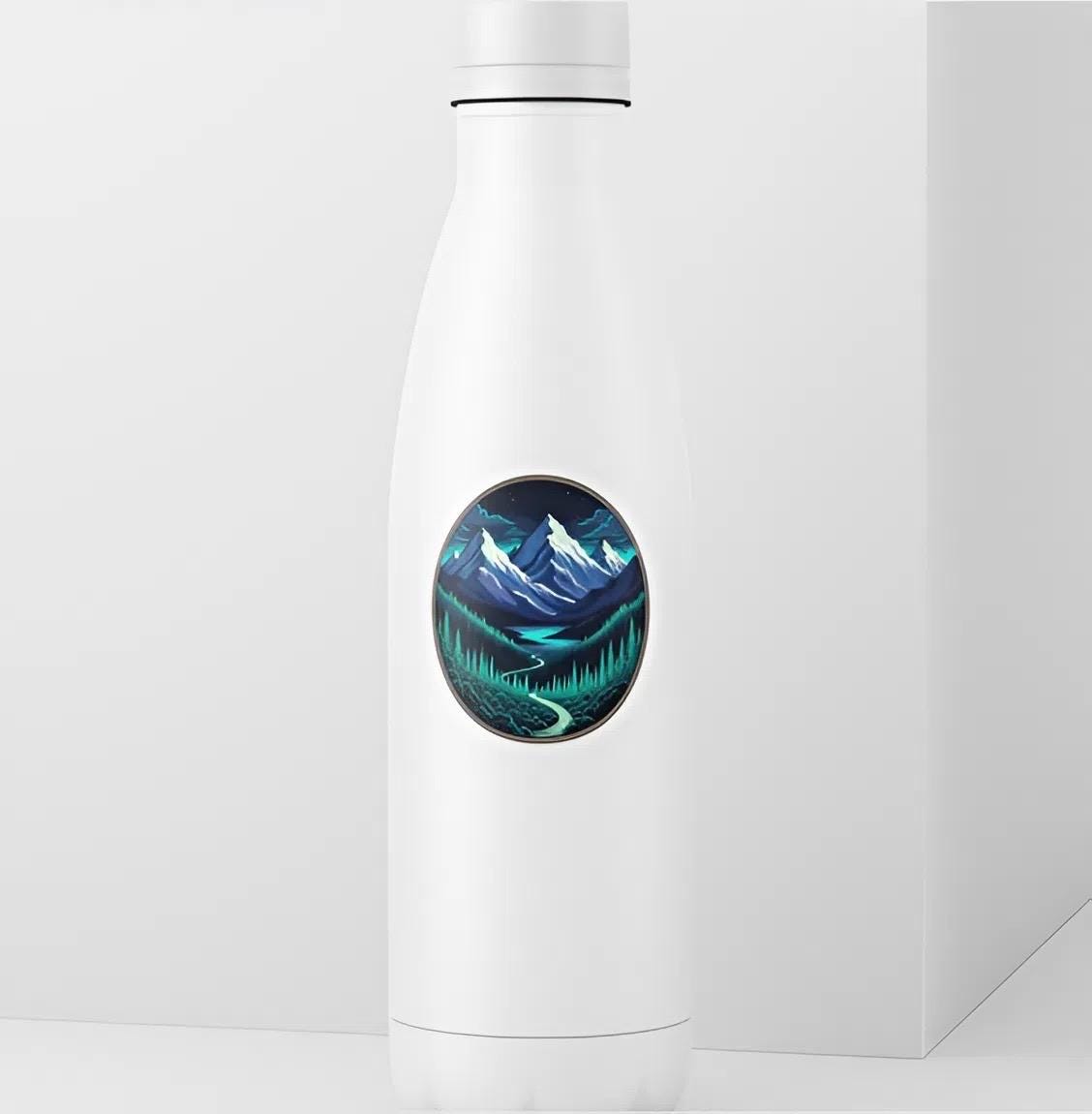 Glow in the Dark Mountain Forest Sticker| Northern Lights Aurora Decal | Celestial Nature Art | Outdoorsy Vinyl | UV Reactive Night Sky Gift