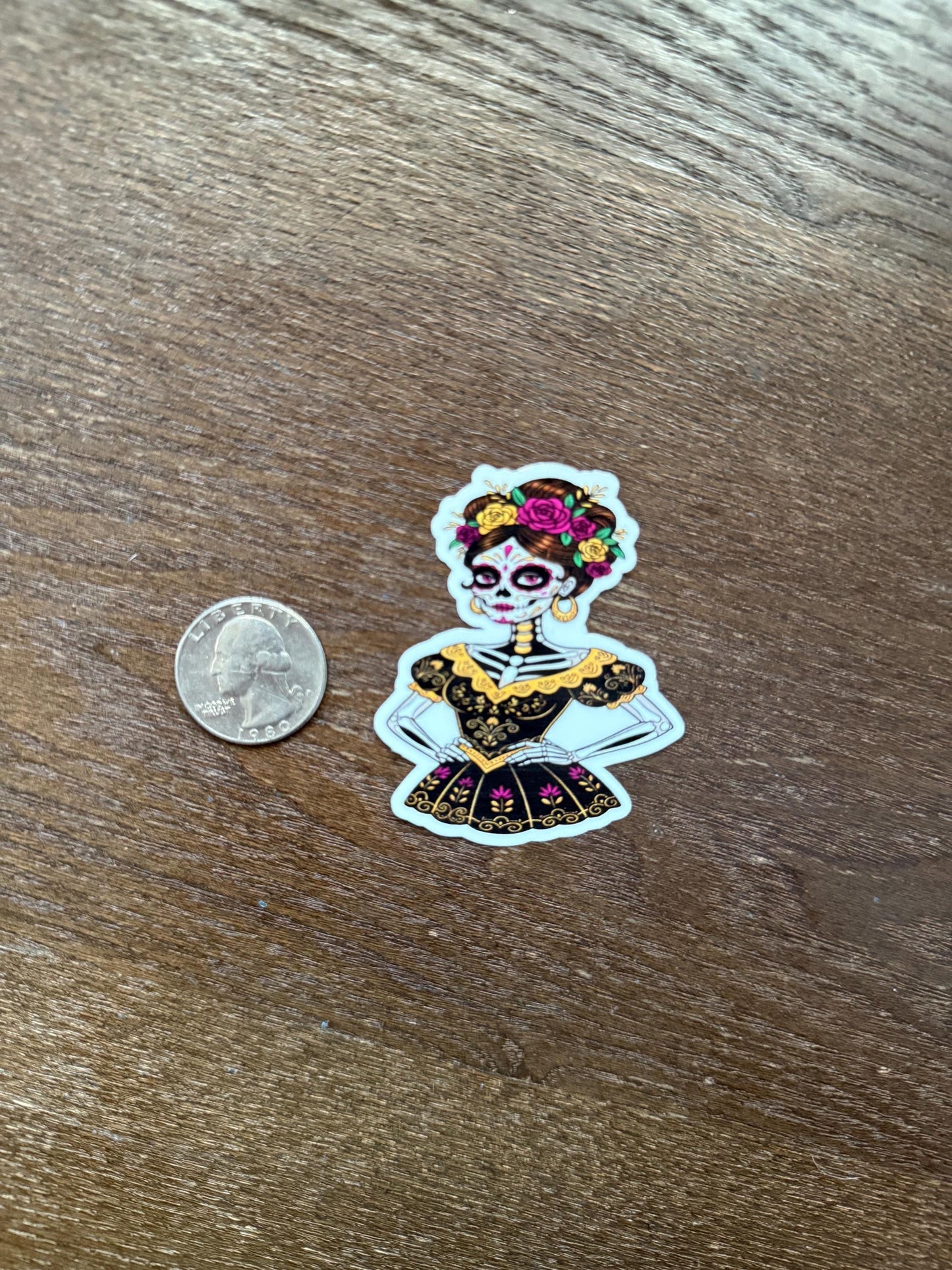 Calavera Catrina Sugar Skull Sticker | Día de los Muertos Decal | Elegant Mexican Folk Art | Flower Crown Vinyl | Colorful Day of Dead Gift