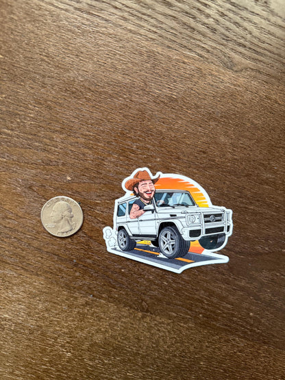Post Malone Wagon Sticker | Cowboy Hat Posty Decal | Celebrity Fan Art | Black Car Vinyl | Music Lover Gift | Off Road Icon Laptop