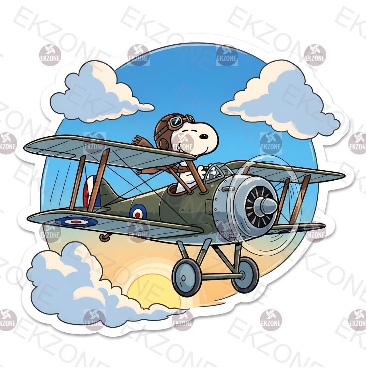 Snoopy Flying Plane Sticker | Peanuts Pilot Decal | Red Baron Dog Art | Vintage Aviation Vinyl | Cartoon Snoopy Fan Gift | Snoopy Pilot